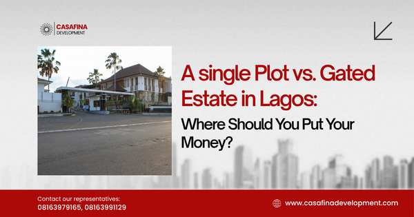 Modern gated residential estate entrance in Lagos with paved access roads and perimeter security